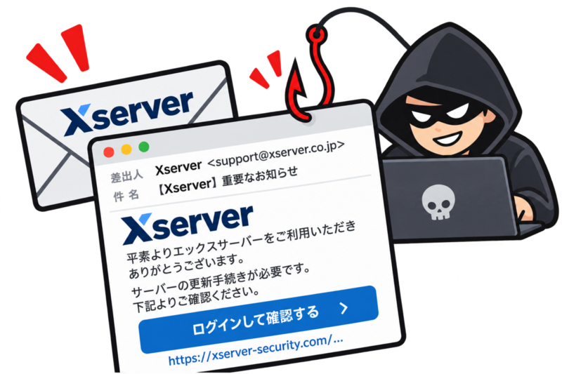 Xserverを騙るフィッシング詐欺メールが横行しています